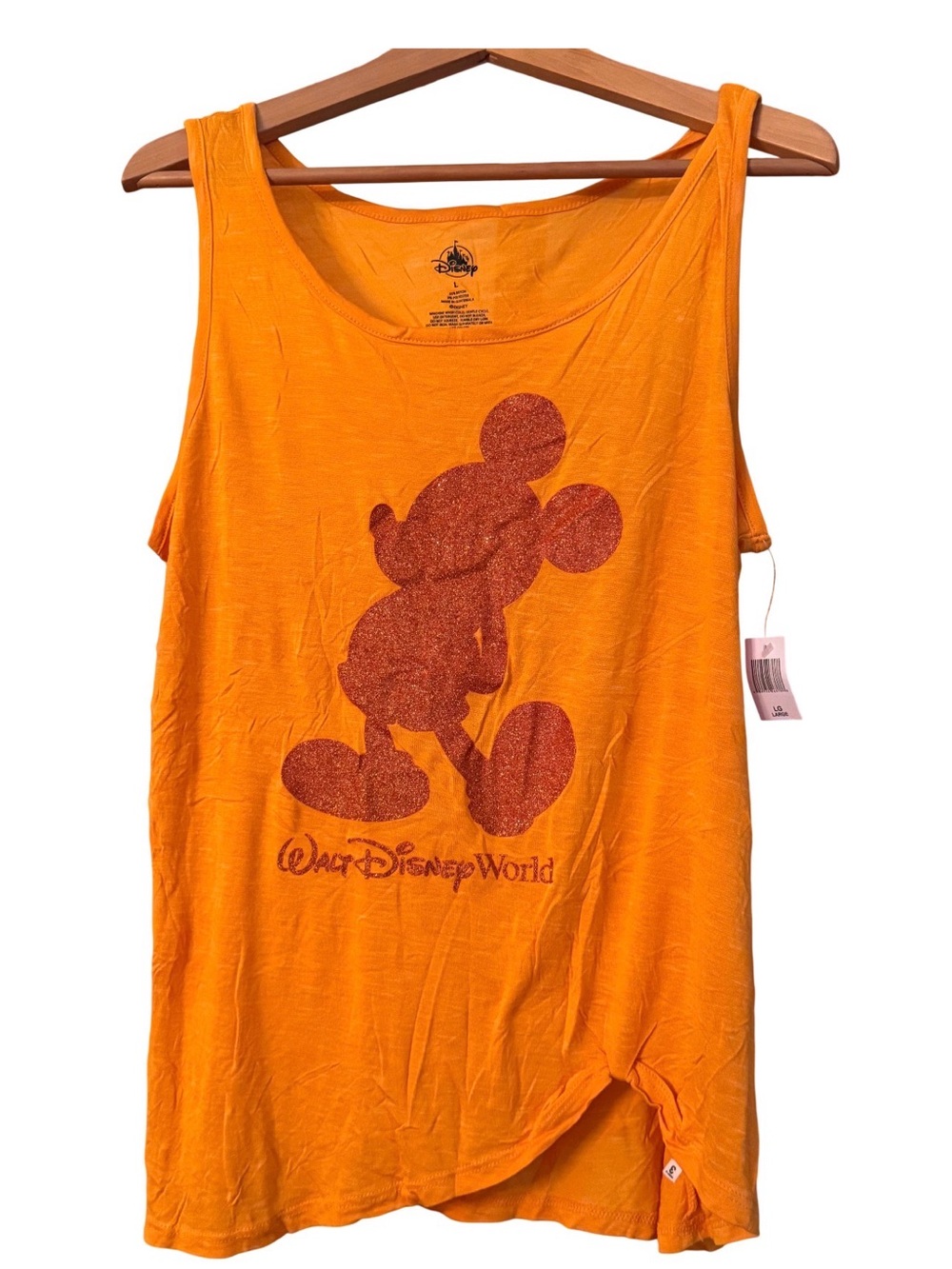 New Disney Parks Orange Tank Top with Red Glitter Mickey Silhouette